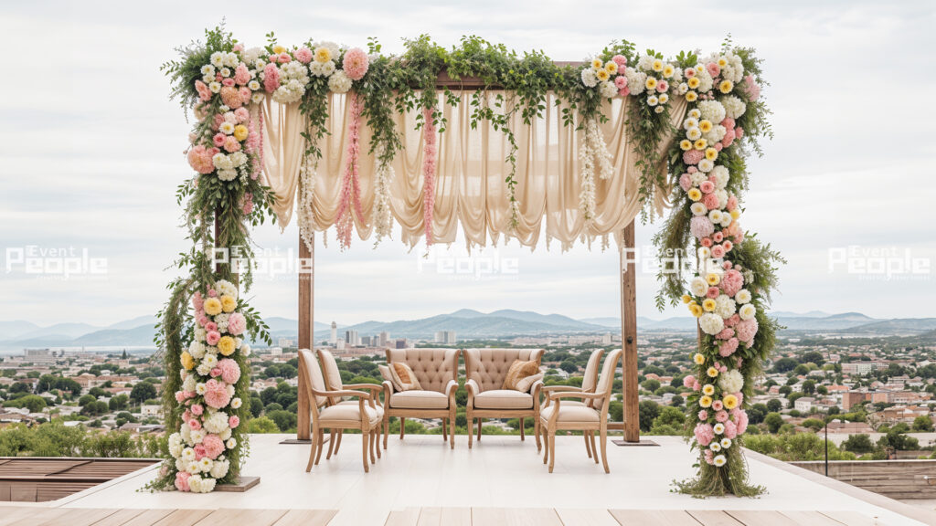 Elegant wedding decoration detail from an event managed by The Event People, Kerala.