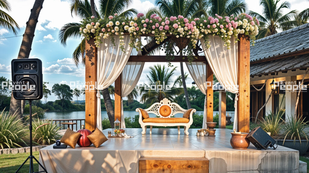 Elegant wedding decoration detail from an event managed by The Event People, Kerala.