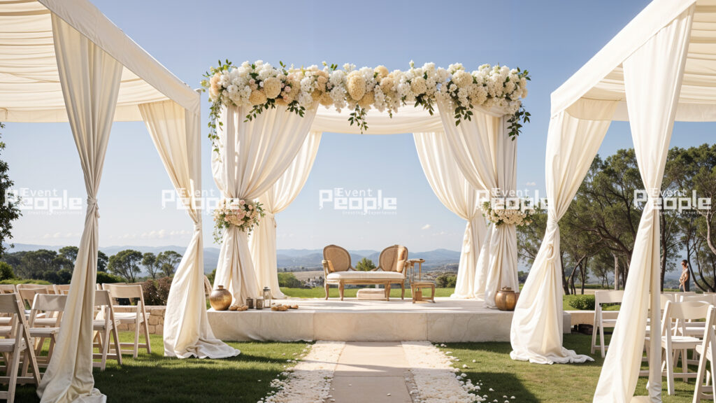 Elegant wedding decoration detail from an event managed by The Event People, Kerala.